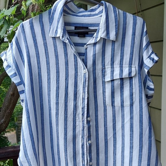 NWT Pendleton Blue & White Striped Women's Short Sleeve One Pocket Shirt - Large - Picture 4 of 10